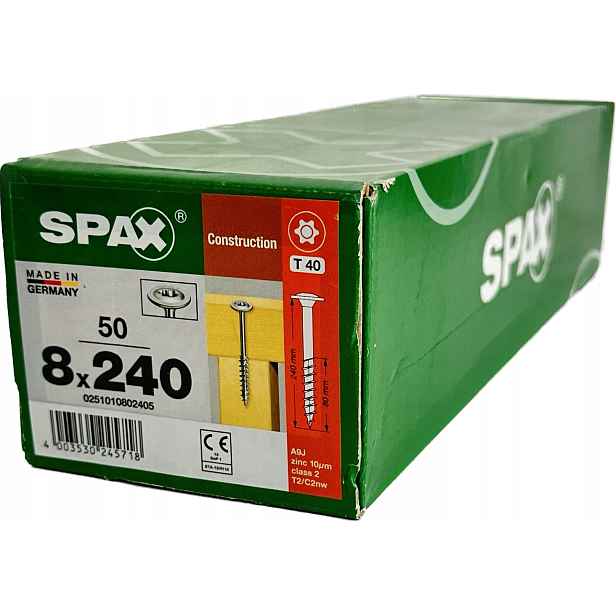 Šrouby pro dřevěné konstrukce 8x240 mm Spax Wirox Talířová hlava 50 Ks