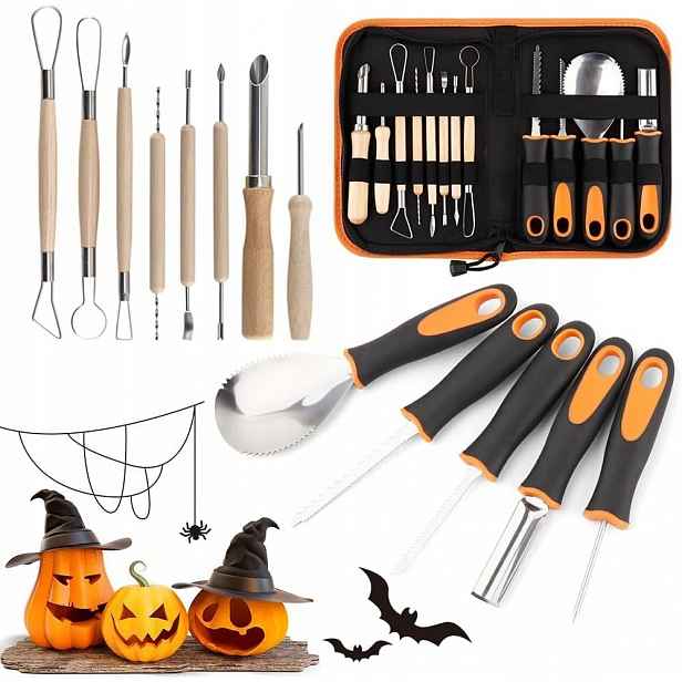 Dýně Sada Na Vyřezávání 13 Dílů Halloweenské Nářadí Taška
