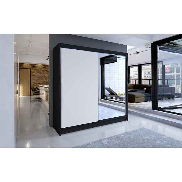 Šatní skříň 180 cm se zrcadlem a LED RGB osvětlením VILMA 1 - černá / bílá
