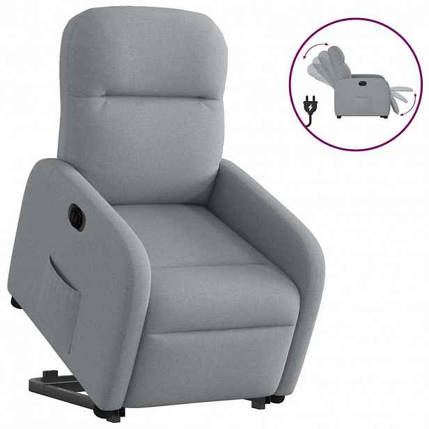 vidaXL Elektrické zvedací polohovací křeslo světle šedé textil