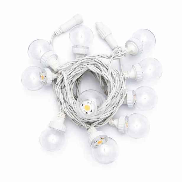 Easy Fix LED party osvětlení, 5 m, venkovní, 10 transparentních kouliček, 70 teple bílých diod, bílý kabel, IP67, prodlužovací