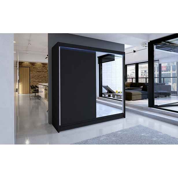 Šatní skříň 180 cm se zrcadlem a LED RGB osvětlením VILMA 1 - černá