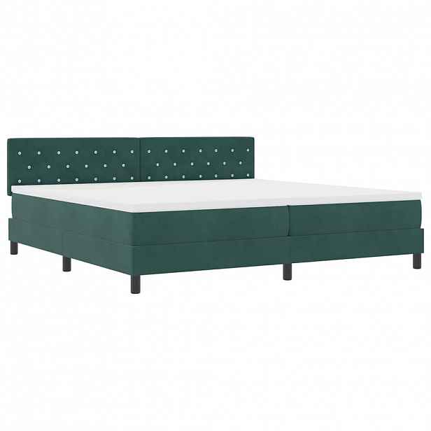 vidaXL LED box pružinová postel s čelo Tmavě zelená 200 x 200 cm samet