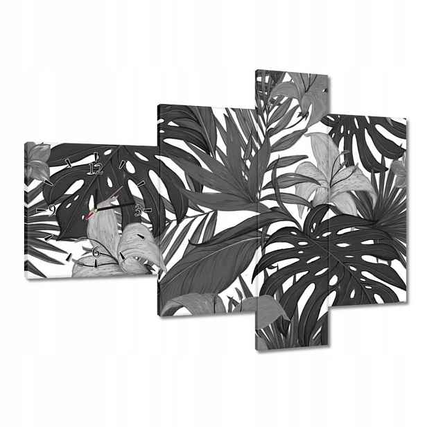 Hodiny 100x70 Černobílá monstera