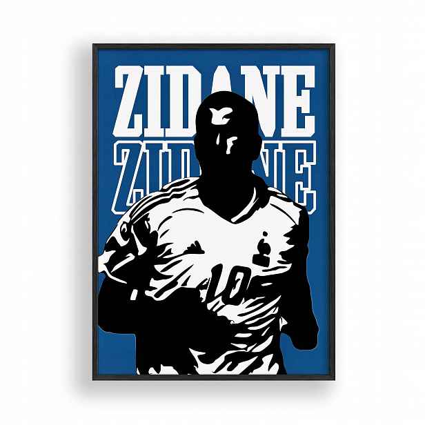 Obraz Zinedine Zidane Francie Plakát Rámeček Dřevěný Černý 30x42 cm