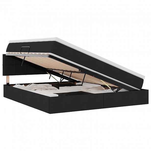 vidaXL LED postel s úložným prostorem a matrací Černá 180 x 200 cm