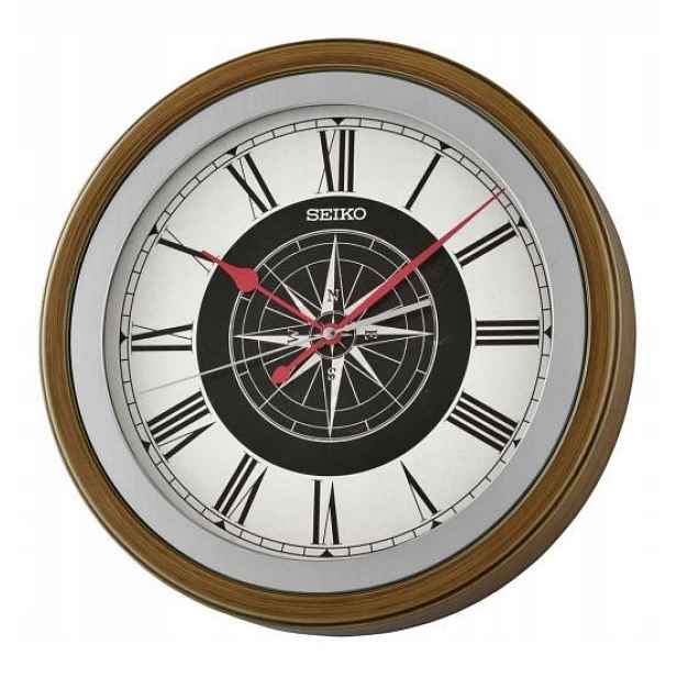 Hnědý Kulatý Japonský Hodinový Stroj Seiko Růže Větrů QXA844B 35 cm Tichý