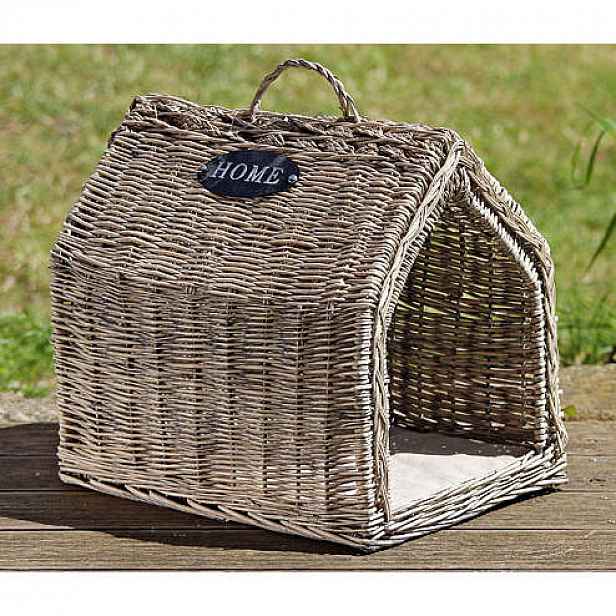 Bouda psí HOME proutí bílá patina 43cm