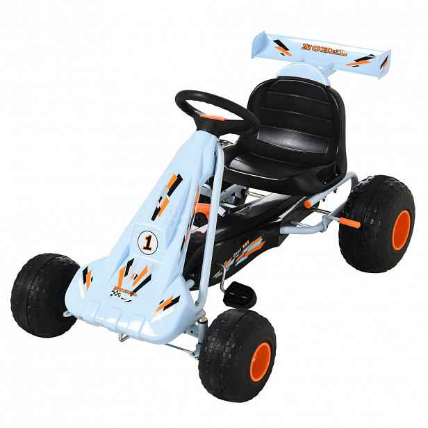HOMCOM GO Kart s pedály Dětské vozidlo Šlapací auto s pedály od 3 let Ocel Světle modrá