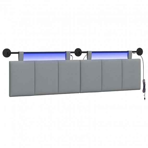 vidaXL Závěsné čelo postele S LED osvětlením Světle šedá Textil