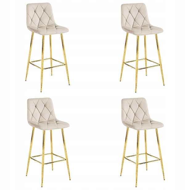 4X Barová Židle Kuchyňská Barová Židle 102 CM Béžová, Sametová, Velurová