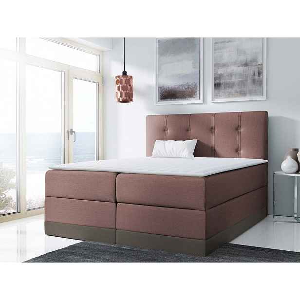 Boxspringová jednolůžková postel 120x200 SANDIA - růžová / hnědá + topper ZDARMA