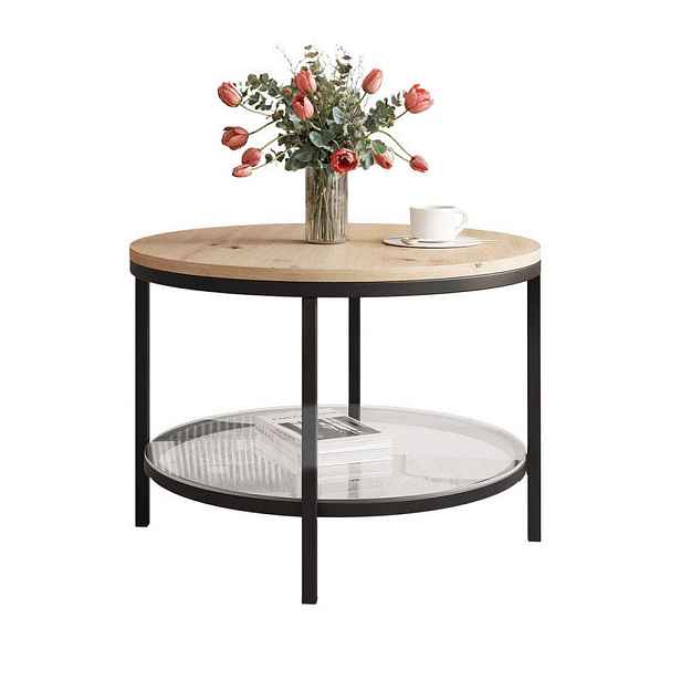 Idohome KONFERENČNÍ STOLEK CANDY 60/42 cm kulatý, černý / dub Artisan