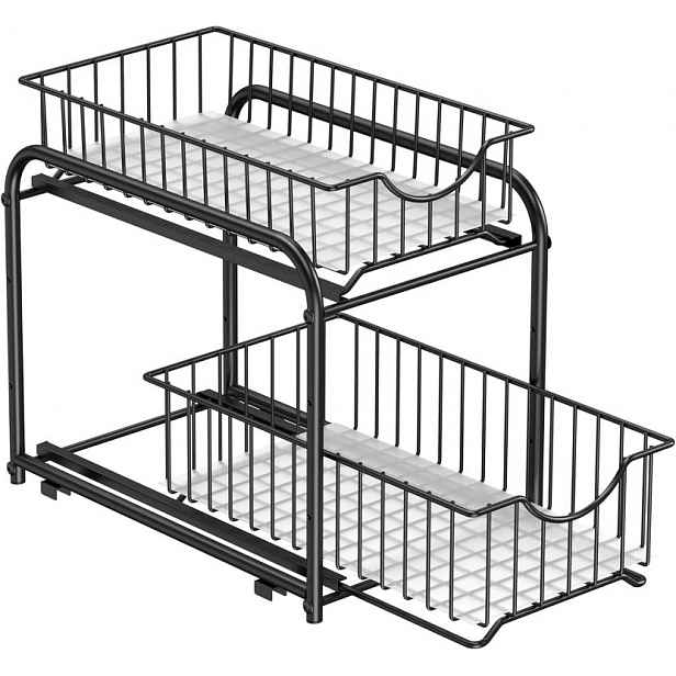 Organizér do skříňky 2patrový s výsuvnými koši, černý kovový