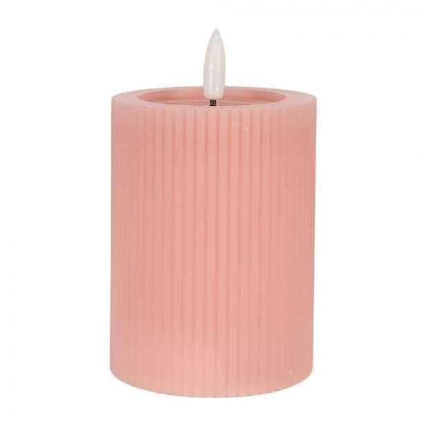 Růžová válcová svíčka s vroubkováním Led Candle - Ø 8*13 cm / 2*AA Clayre & Eef