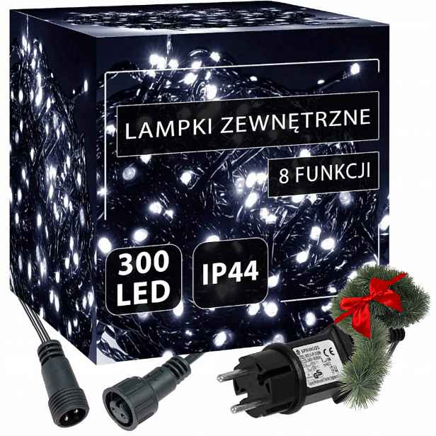 Vánoční Osvětlení Na Stromeček 300 Led Bílý Studený Řetěz V Sadě 8 Režimů Světla