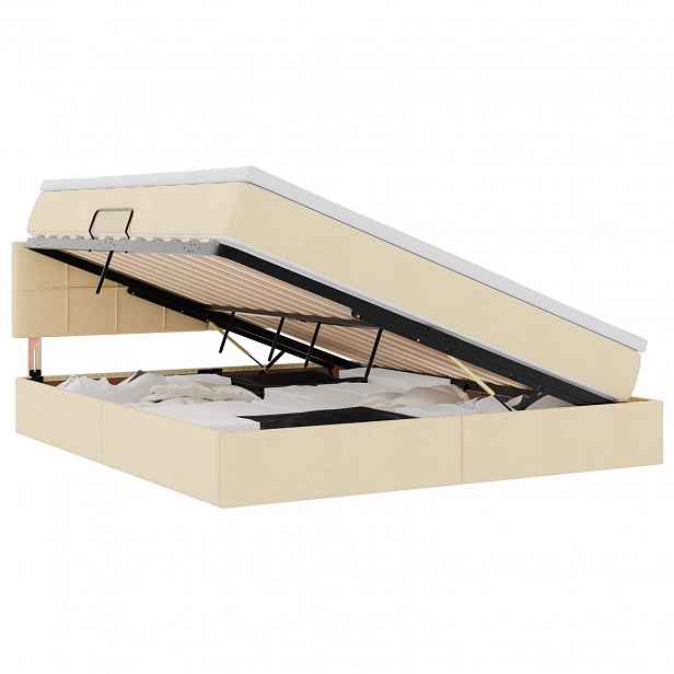 vidaXL LED postel s úložným prostorem a matrací Krémová 180 x 200 cm