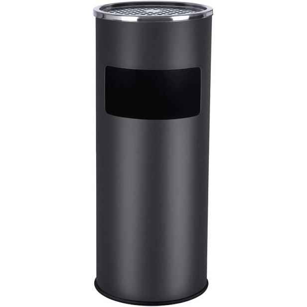 Kovový odpadkový koš s popelníkem, objem 30 l, černý, nerez