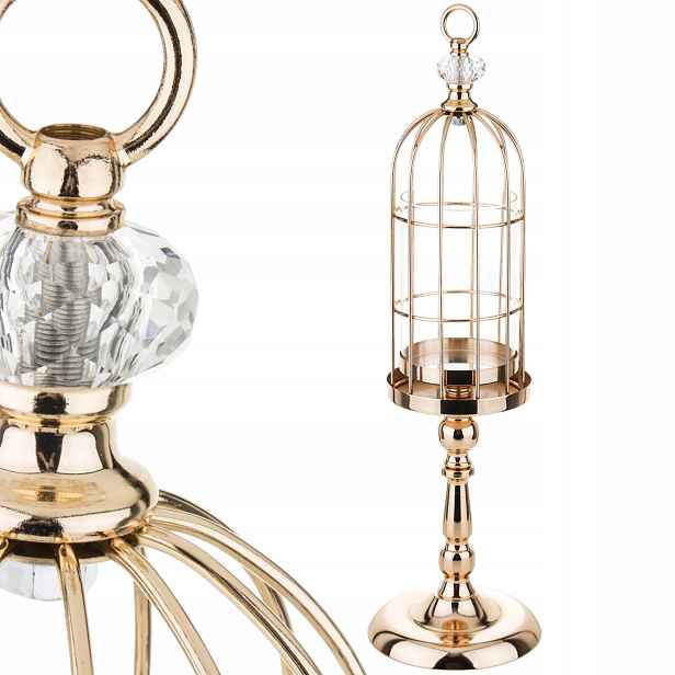 Kovový svícen velký 57 cm zlatý lampion glamour lucerna klec