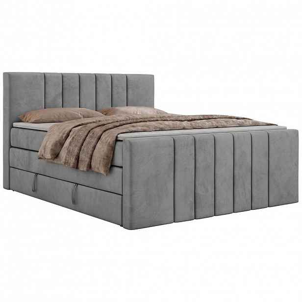 MKS POSTEL BOXSPRING INERO DUO KING 160/200 - Světle šedá Samet - Topper Visco - H3