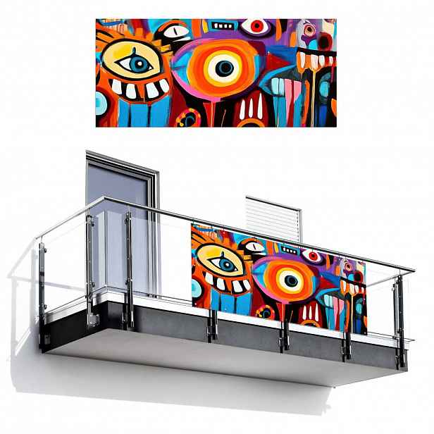 MuchoWow BALKONOVÁ ZÁSTĚNA Abstraktní - Obličej - Barevné 200x90 cm