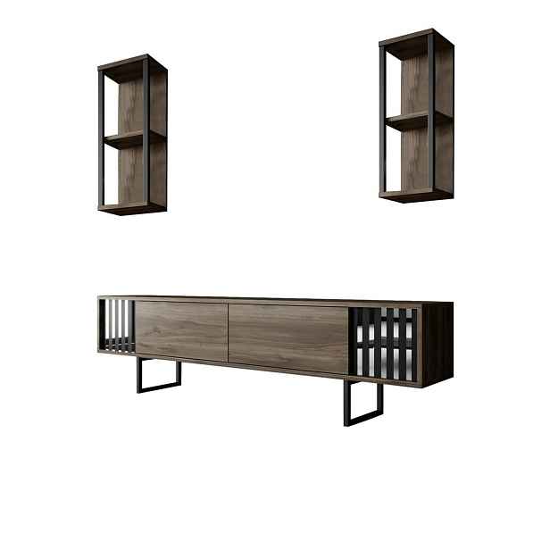 Televizní stolek s policemi Chrome Walnut and Black