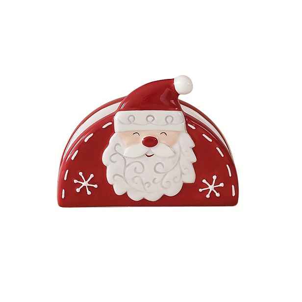 TEMU 1 ks Keramický držák na ubrousky a kapesníčky Santa Claus - Vyražený vánoční stojan na stůl s obličejem a bříškem pro ubrousky a kapesníčky -