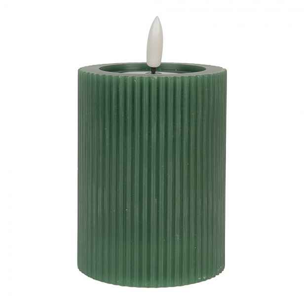 Zelená válcová svíčka s vroubkováním Led Candle - Ø 8*13 cm / 2*AA Clayre & Eef
