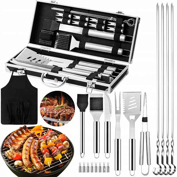 Sada Grilovacího Příslušenství Příbory Nerezová Ocel 21 Ks Pouzdro