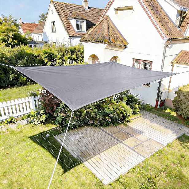 Sluneční Plachta 3x4M Hdpe Uv Světle Šedá Terasa Zahrada