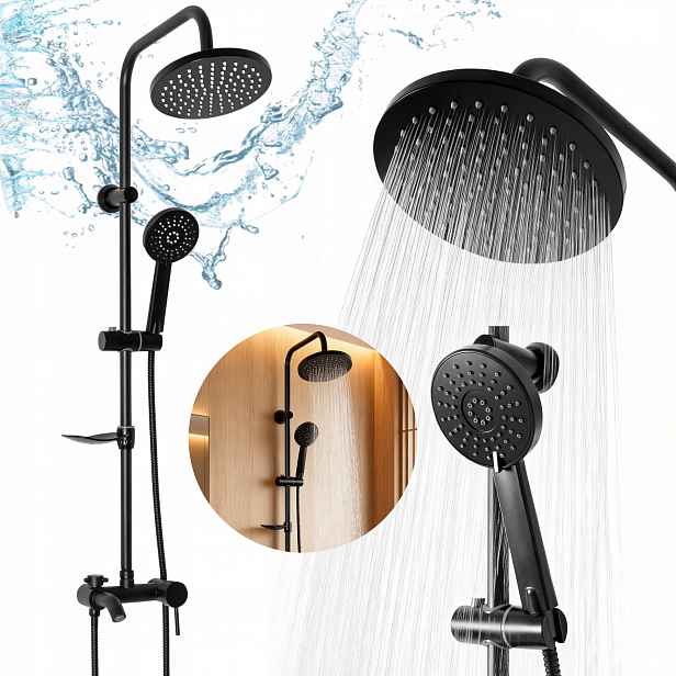 Sprchová Sada Dešťová Sprcha Baterie Sprchová Hlavice 100 CM Černá Matná