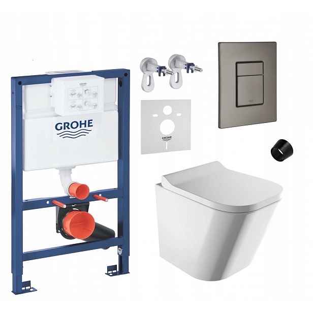 7v1 Podomítkový Wc set, rám Grohe 82 cm, Wc mísa Rim Omnires s tlačítkem