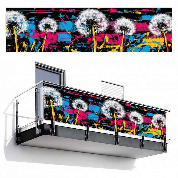 MuchoWow BALKONOVÁ ZÁSTĚNA Street art - Barevné - Nástěnné 300x75 cm