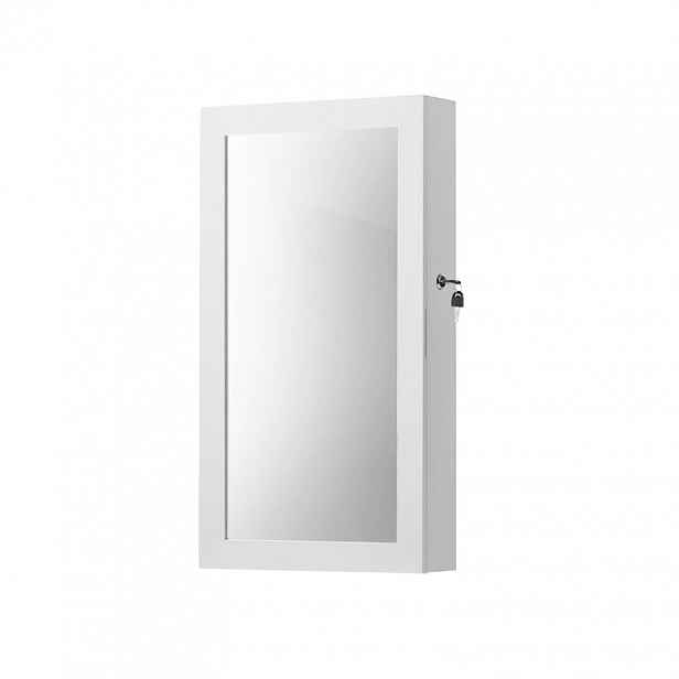 Šperkovnice na stěnu se zrcadlem a zámkem, bílá, 67 cm