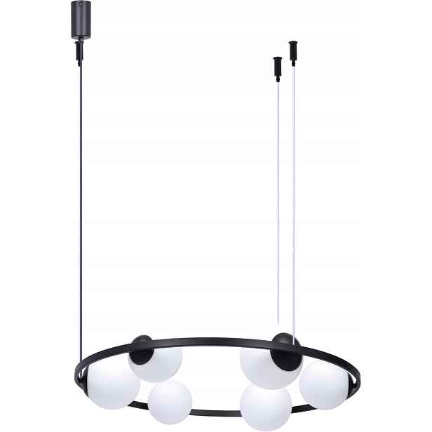 Horizontální závěsná lampa černé bílé skleněné koule 6 bodů, kulatá, 78 cm Zuma Line