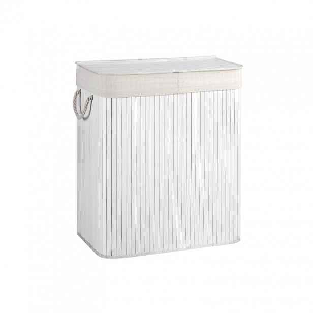 Bambusový koš na prádlo s víkem a 2 přihrádkami 100 l – bílý