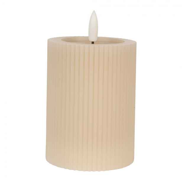 Béžová válcová svíčka s vroubkováním Led Candle - Ø 8*13 cm / 2*AA Clayre & Eef