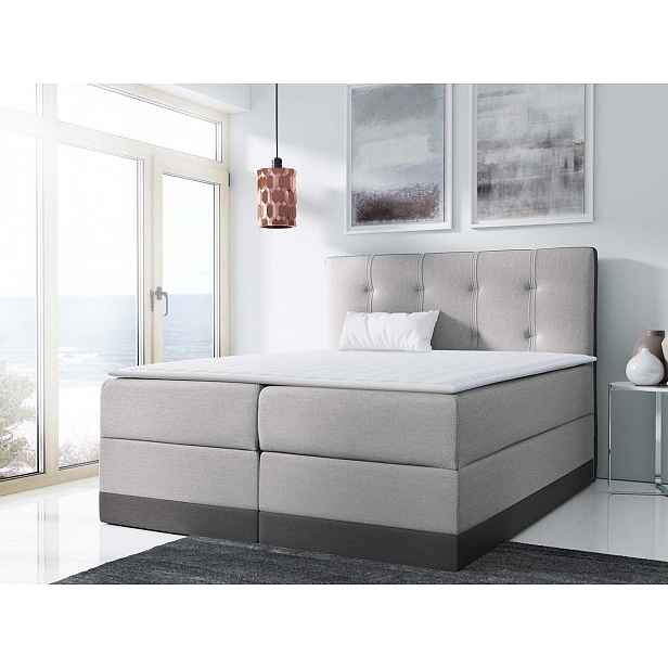 Boxspringová manželská postel 140x200 SANDIA - šedá + topper ZDARMA