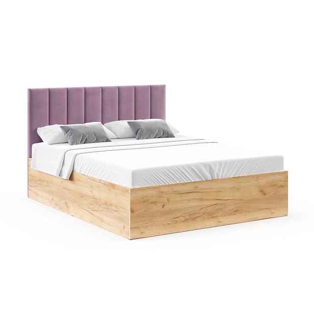 FDM Postel Grenada se zvedacím roštem Paris světle fialová/dub craft, velikost 140x200