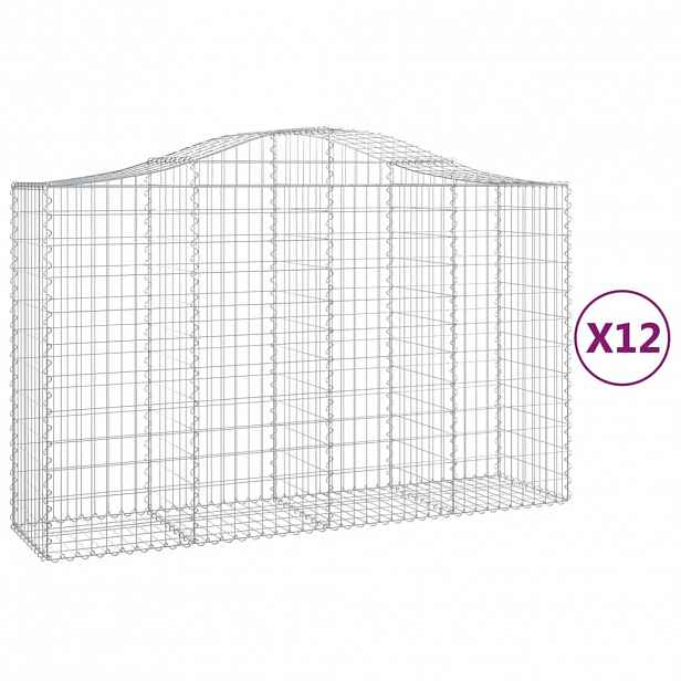 vidaXL Klenuté gabionové koše 12ks 200x50x120/140cm pozinkované železo
