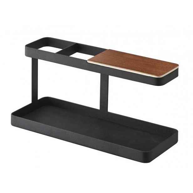 Černý multifunkční stojánek s detailem z bukového dřeva YAMAZAKI Tower Desk Bar