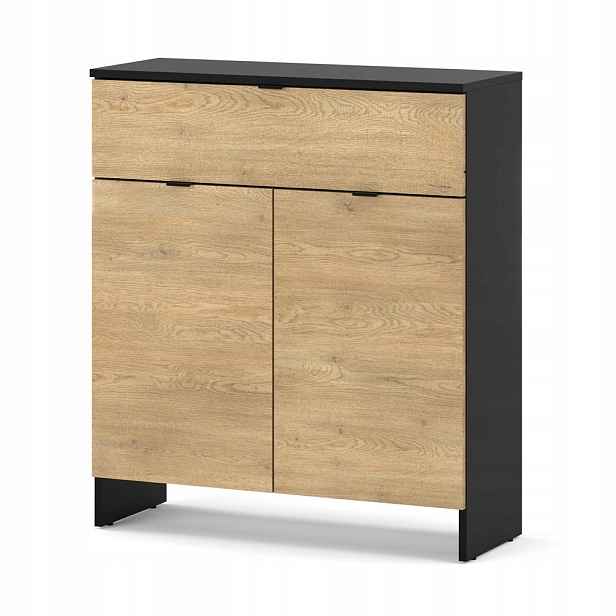 Komoda Se Zásuvkou 80 CM 2 Dvířka Černý Dub Cremona Skříňka Do Obývacího Pokoje Ložnice