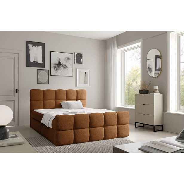 Kontinentální postel 140x220 ISEMBARD - hnědá + topper