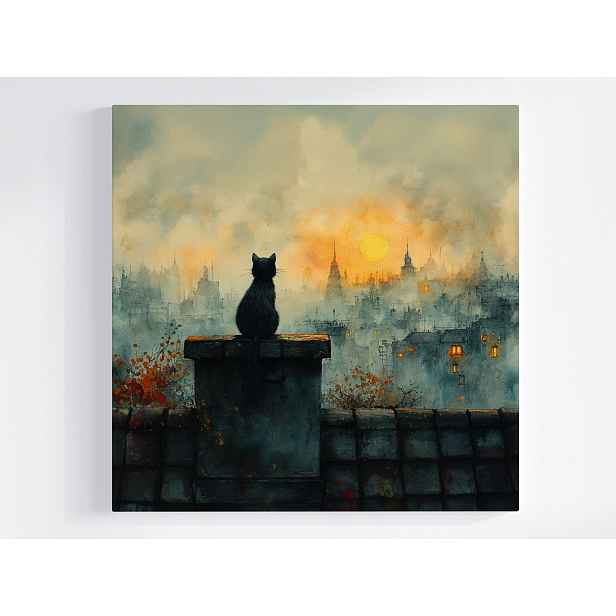 Obraz Na Plátně Canvas Město Pohled Černá Kočka Kotě Pozorovatel 50x50