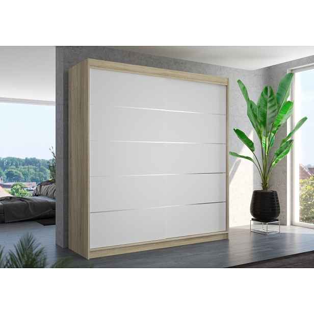 Šatní skříň s posuvnými dveřmi 200 cm HARLIA - dub sonoma / bílá