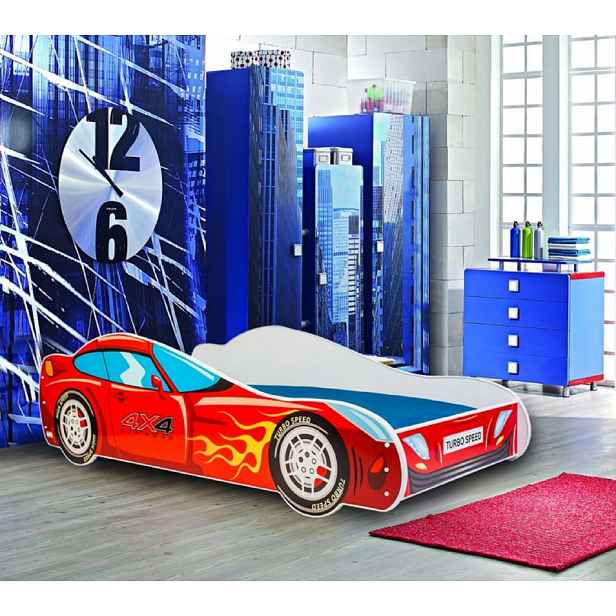 Dětská postel auto s LED osvětlením 70x140 cm BADNORA - červená
