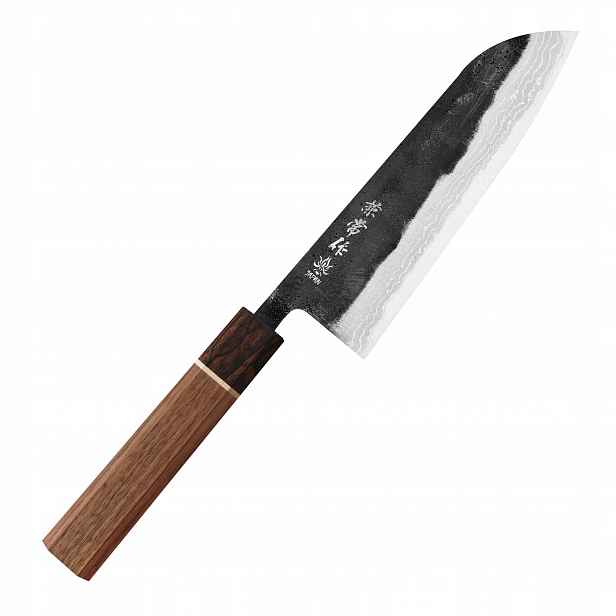 Nůž santoku Kanetsune 170 mm ocel Shirogami 2, damast, ořech