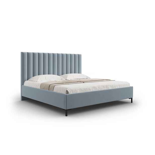 Světle modrá čalouněná dvoulůžková postel s úložným prostorem s roštem 200x200 cm Casey – Mazzini Beds