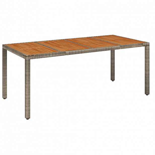 vidaXL Zahradní stůl s dřevěnou deskou šedý 190 x 90 x 75 cm polyratan