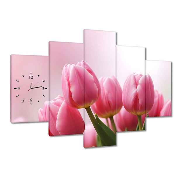 Hodiny 150x105 Růžové tulipány